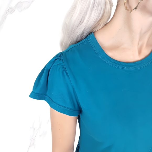 Time and Tru Short Sleeve Tiered Dress Pockets S A-Line Mini-Length Blue/Teal - Picture 4 of 6